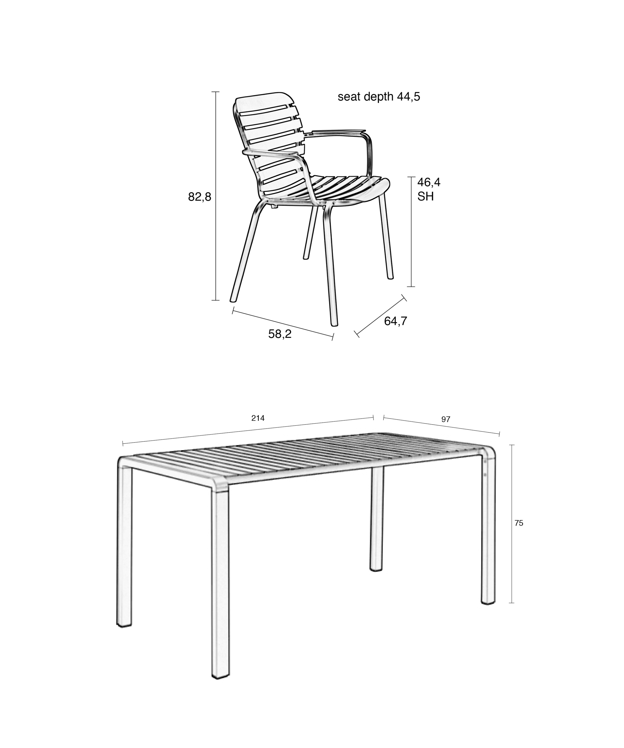 Set Garden Table Vondel 214 + 6 Armchair Vondel Red