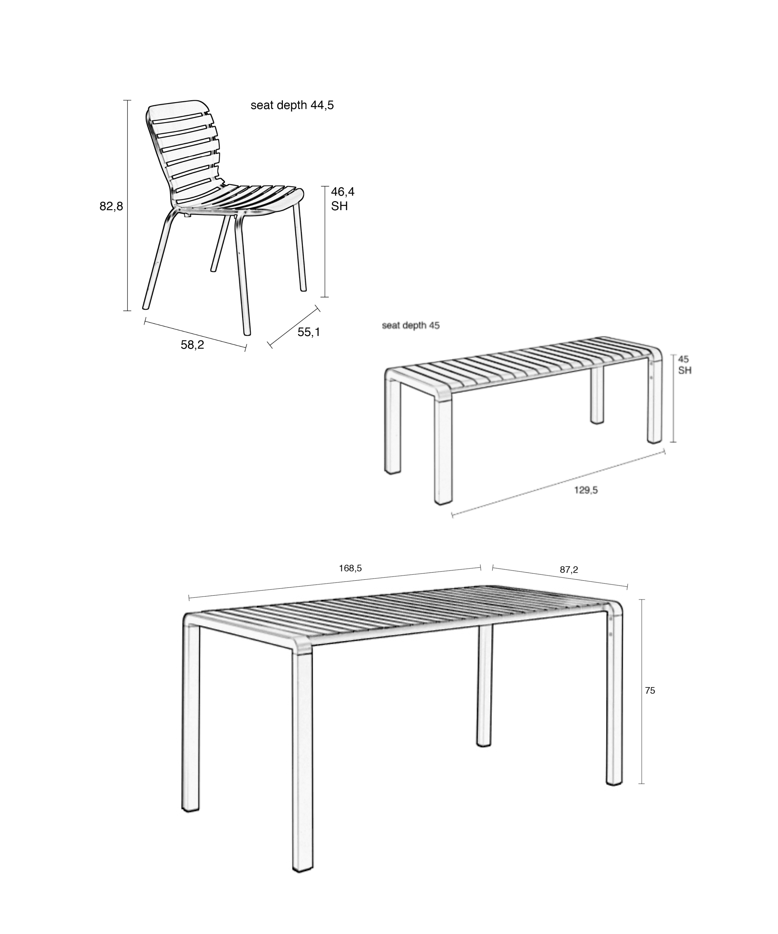 Set Garden Table Vondel 168,5 + 2 Chair + Bench Vondel Red