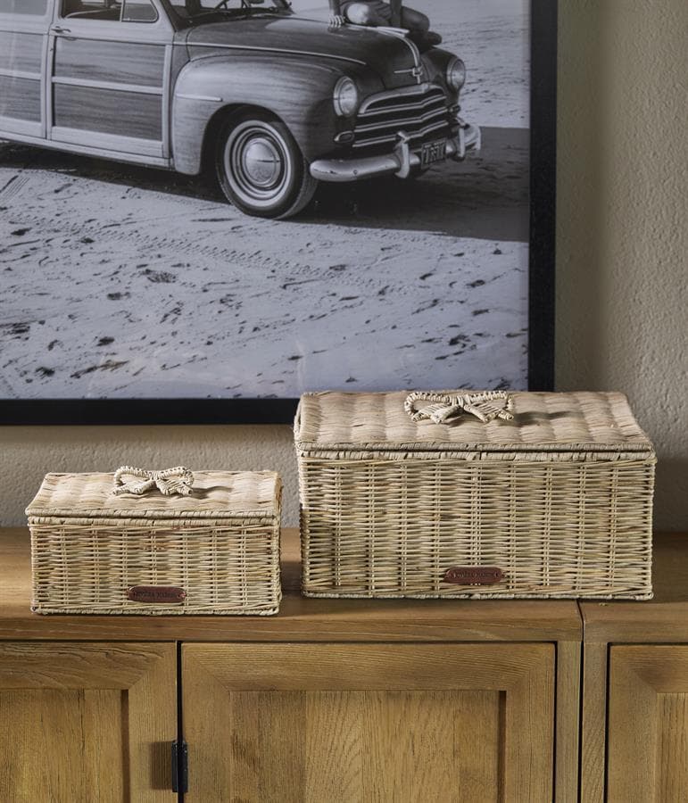 Rustic Rattan Bow Storage Box L