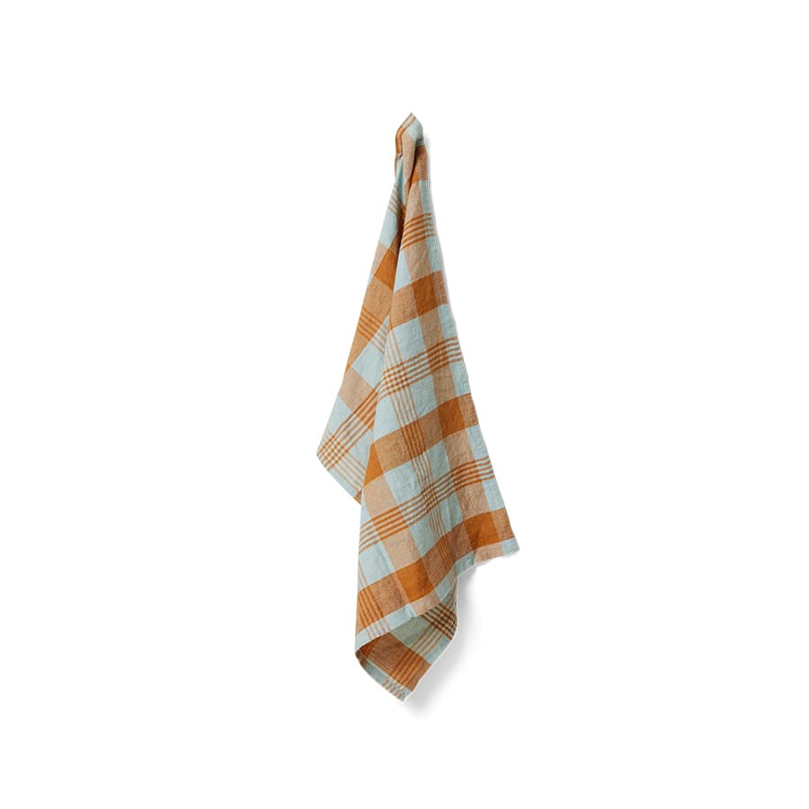 Vida check tea towel amber/blue (50x70cm)