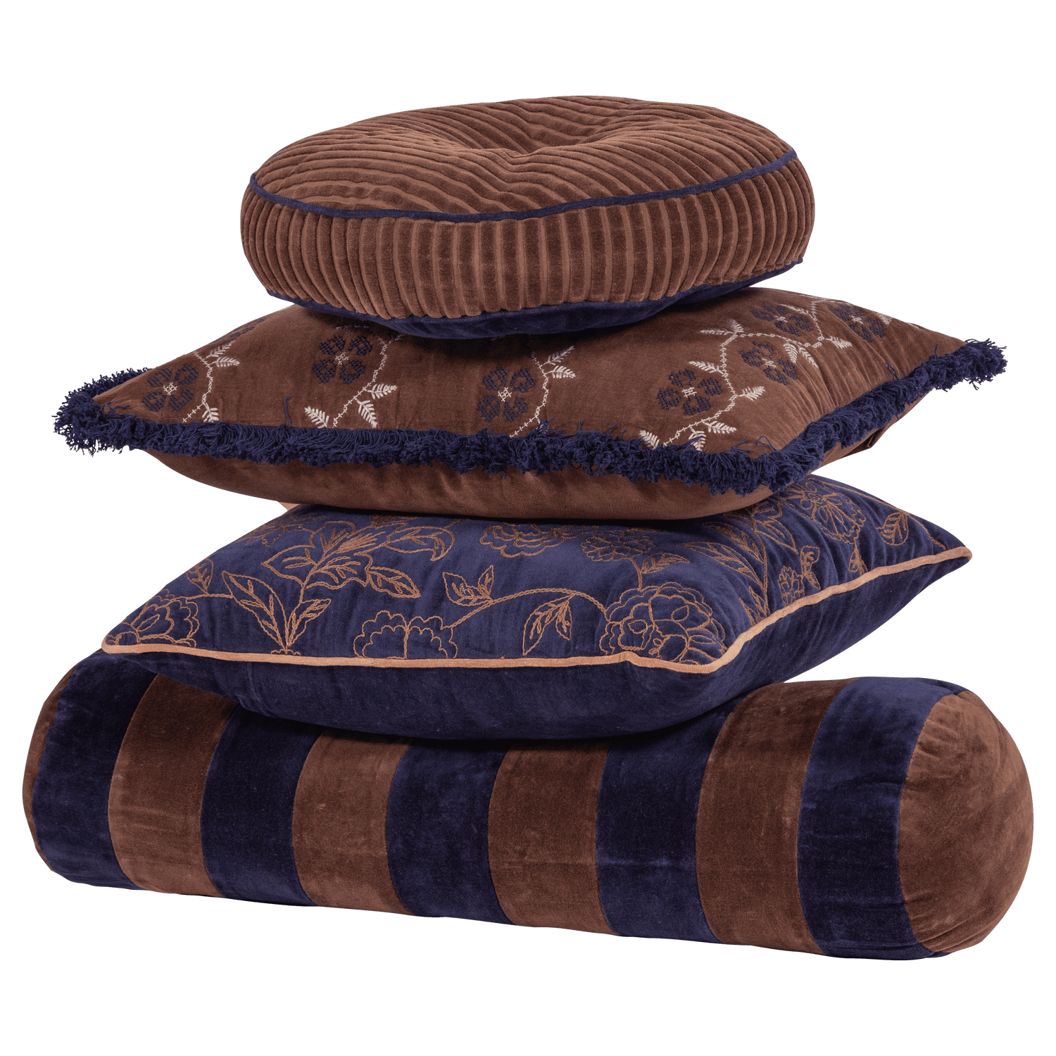 NIVA KUSSENS BRUIN/BLAUW - SET VAN 4