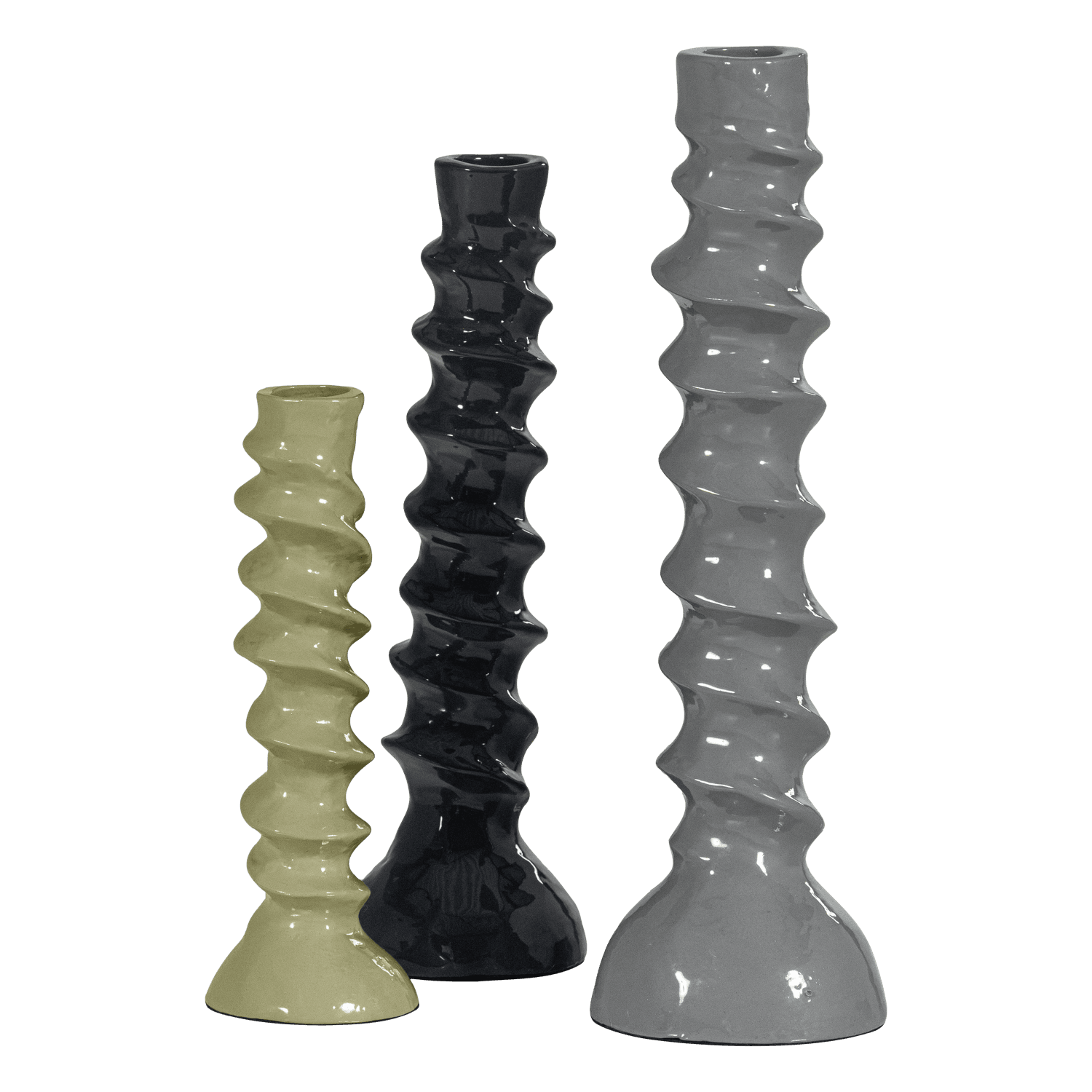 BEXI KANDELAAR METAAL GRIJS/GROEN - SET VAN 3