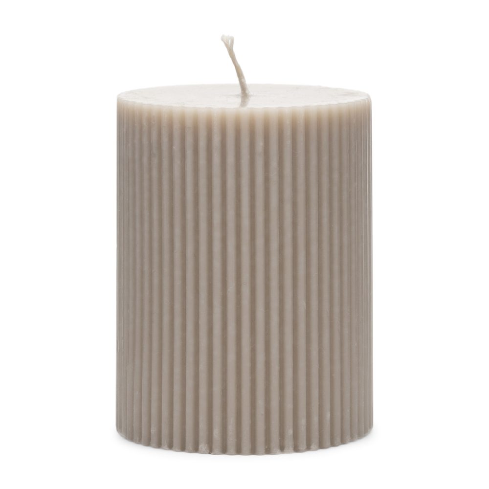 Fine Rib Pillar Candle flax 7x9