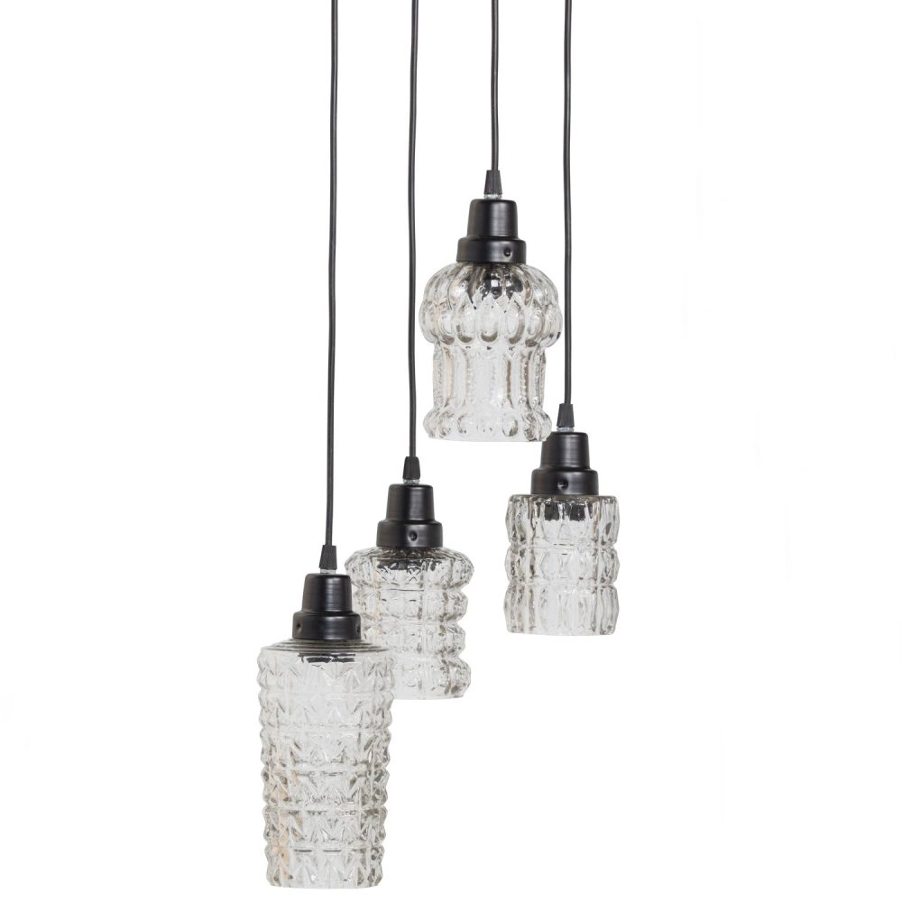 MULTIPLE HANGLAMP MET 4 GLAZEN ZWART/GLAS