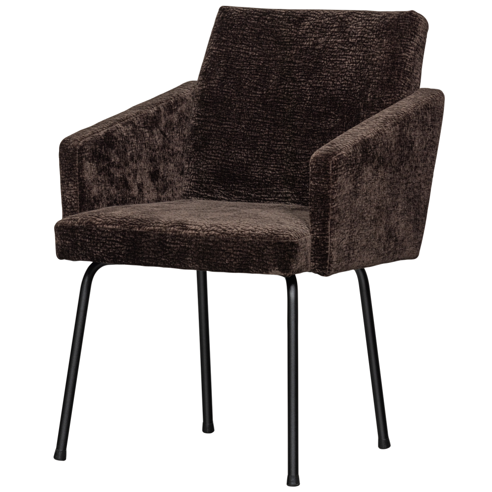 MOUNT EETKAMERSTOEL MET ARMLEUNING 3D CHENILLE DONKERBRUIN
