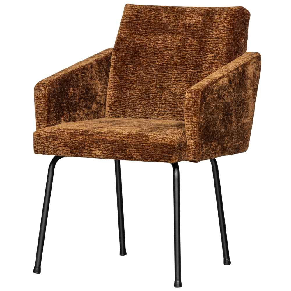 MOUNT EETKAMERSTOEL MET ARMLEUNING 3D CHENILLE MIDDENBRUIN