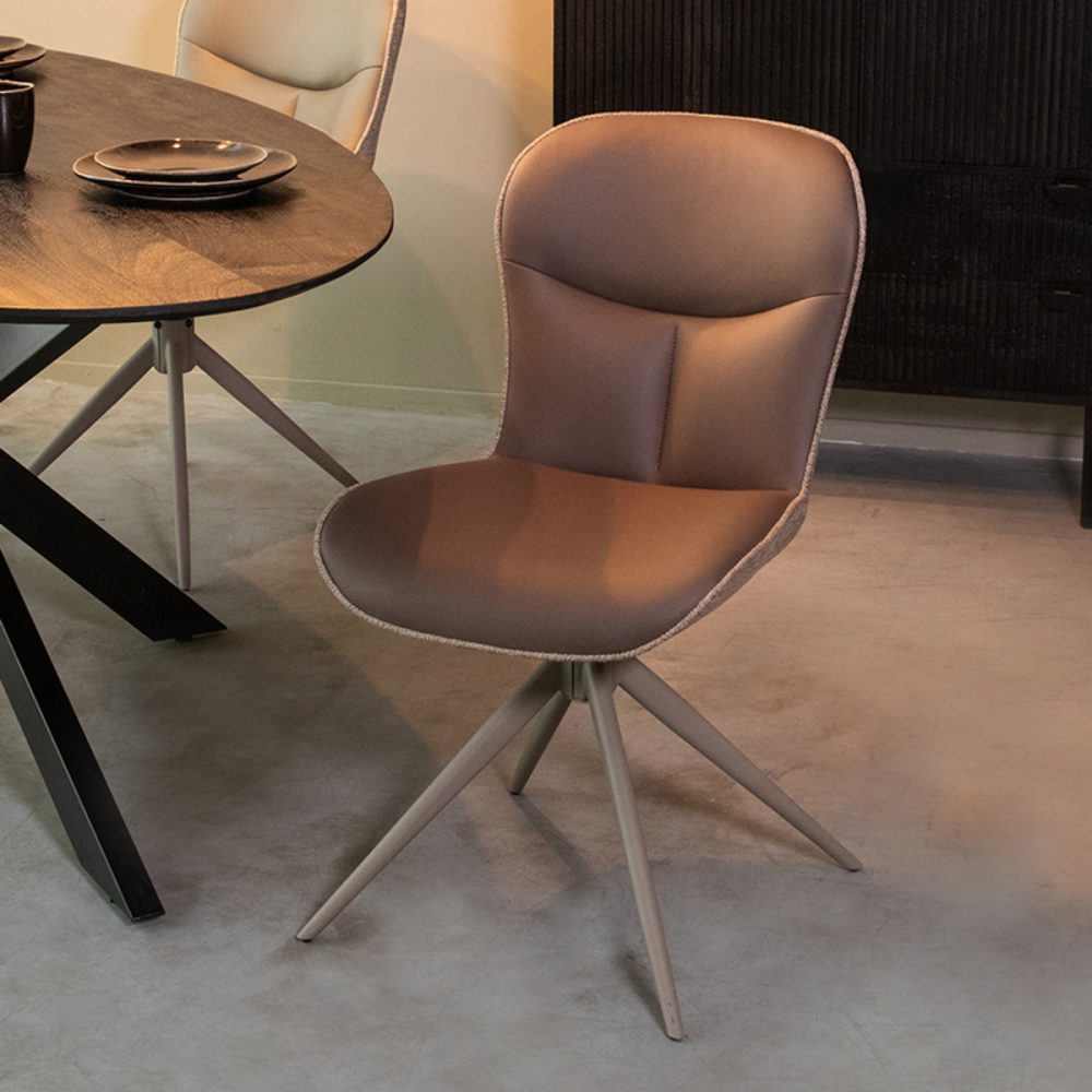 Eetkamerstoel Thorben - Bruin - Microfiber - Taupe Frame