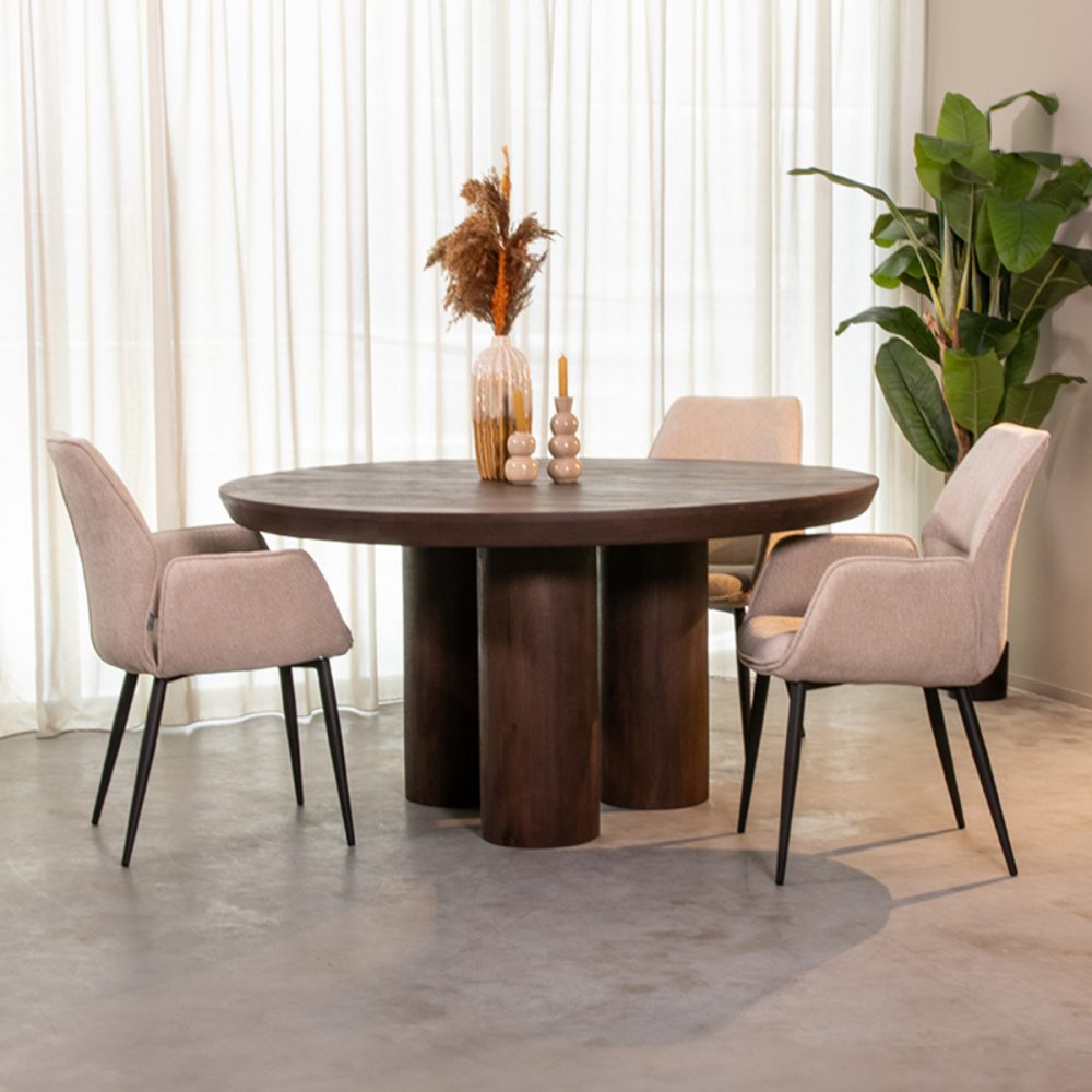 Eetkamertafel Olly - Espresso - Mangohout - 150 cm - Romd