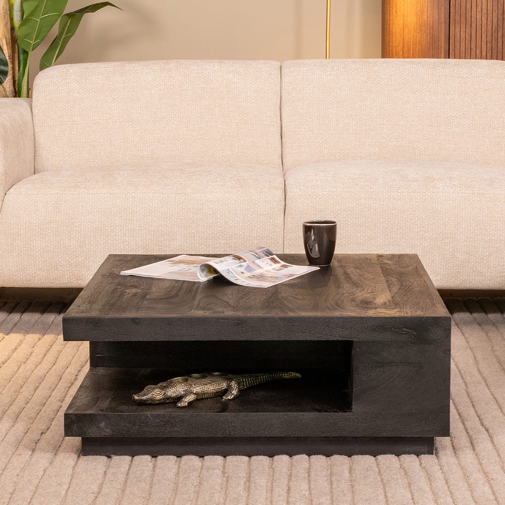 Salontafel Square - Zwart - Mangohout - 80 cm