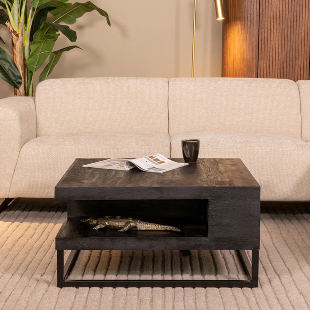 Salontafel Cube - Zwart - Mangohout - 80 cm