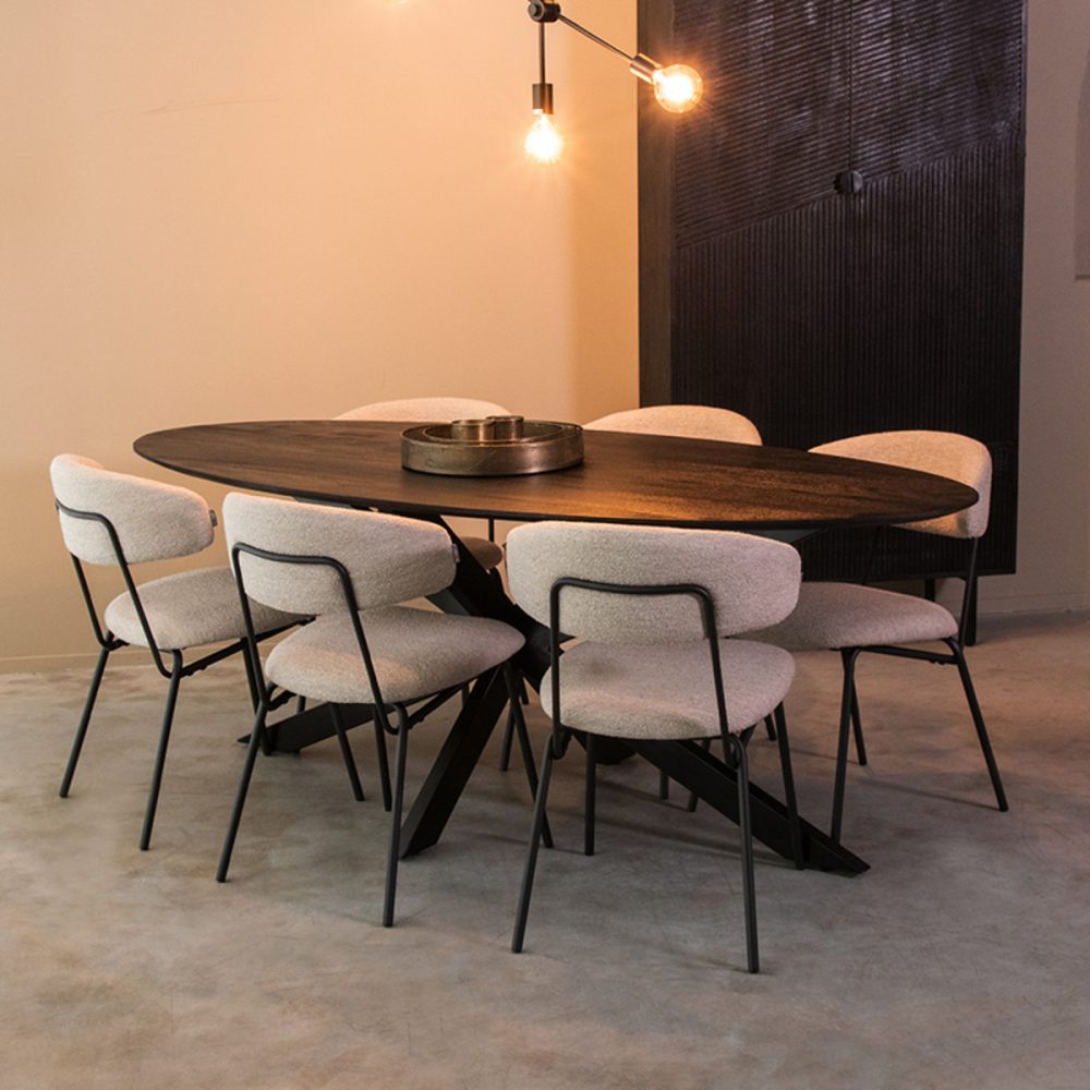 Eetkamertafel James - Zwart - Mangohout - 210 cm - Ovaal