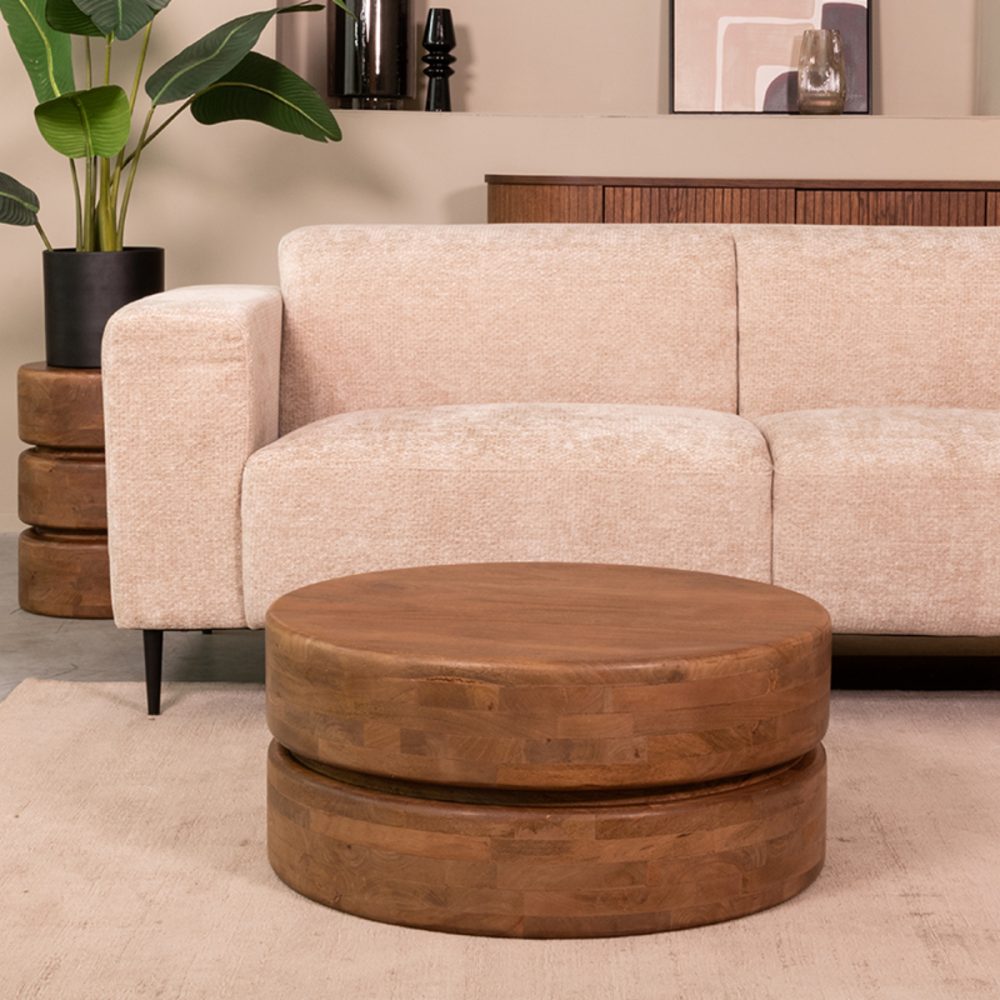 Salontafel Milly - Nature - Mangohout - 70 cm - Rond