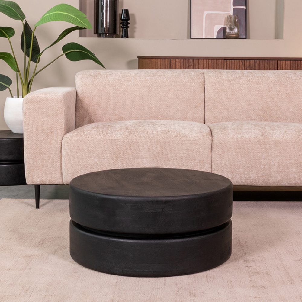 Salontafel Milly - Zwart - Mangohout - 70 cm - Rond