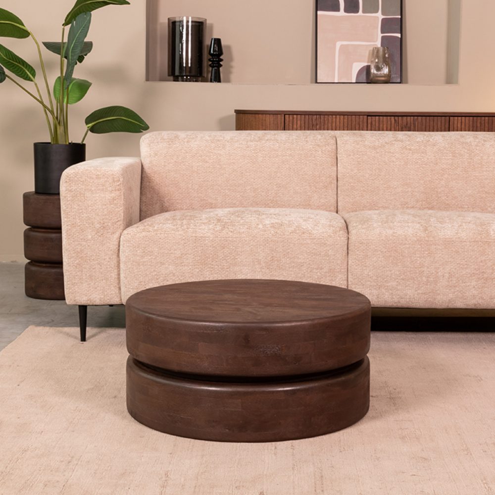 Salontafel Milly - Espresso - Mangohout - 70 cm - Rond