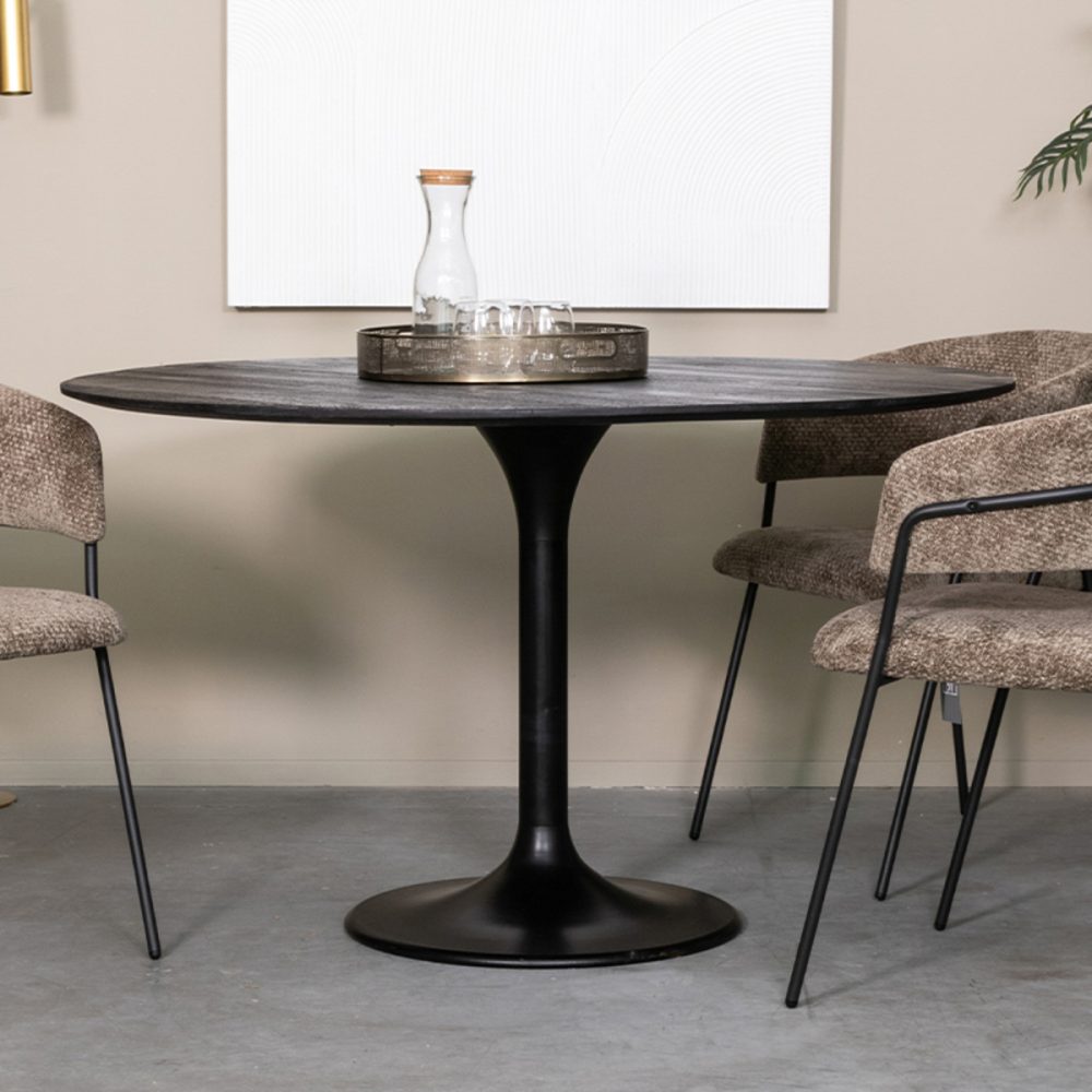 Eetkamertafel Otto - Zwart - Mangohout - 130 cm - Rond