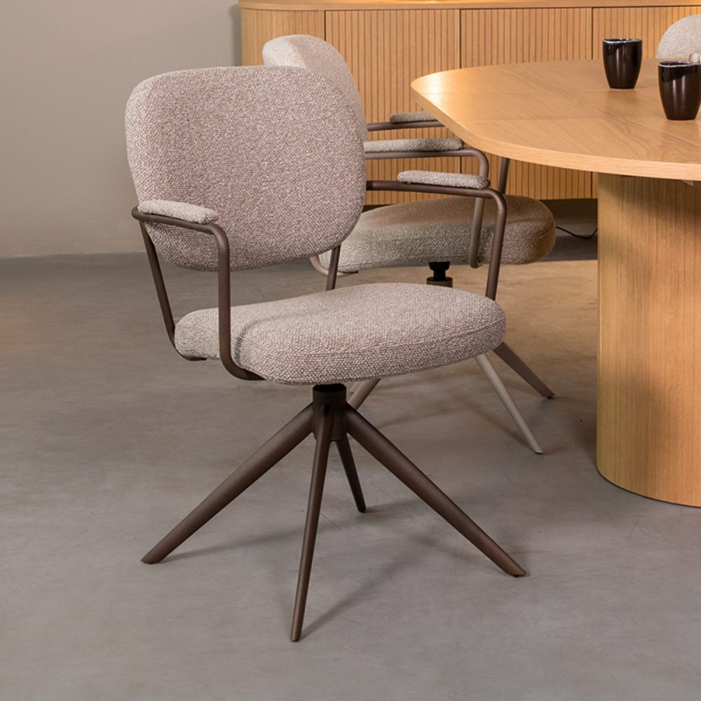 Eetkamerstoel Basel - Truffel grijs - Boucle - Bronze Frame