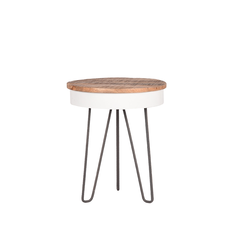 Bijzettafel Saria - Wit - Mangohout - 44 cm - Rond