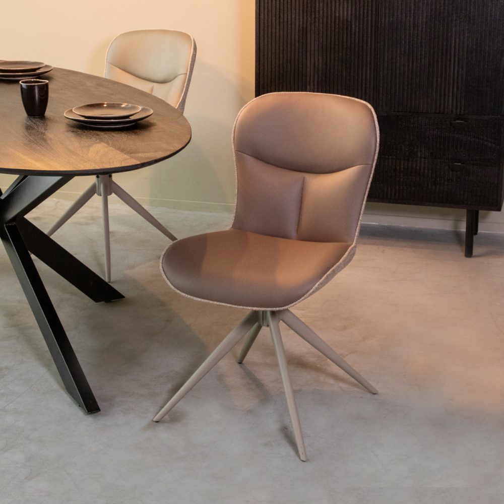 Eetkamerstoel Thorben - Bruin - Microfiber - Taupe Frame