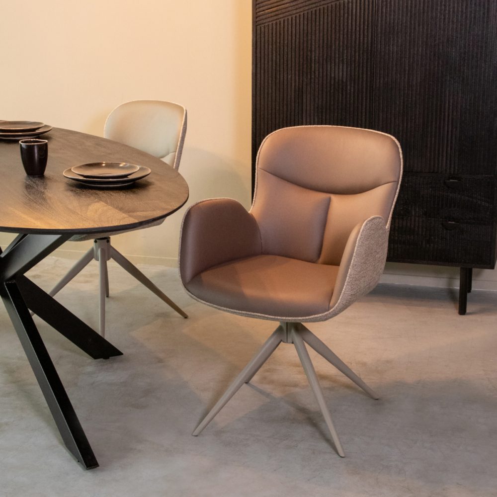 Eetkamerstoel Lasse - Bruin - Microfiber - Taupe Frame