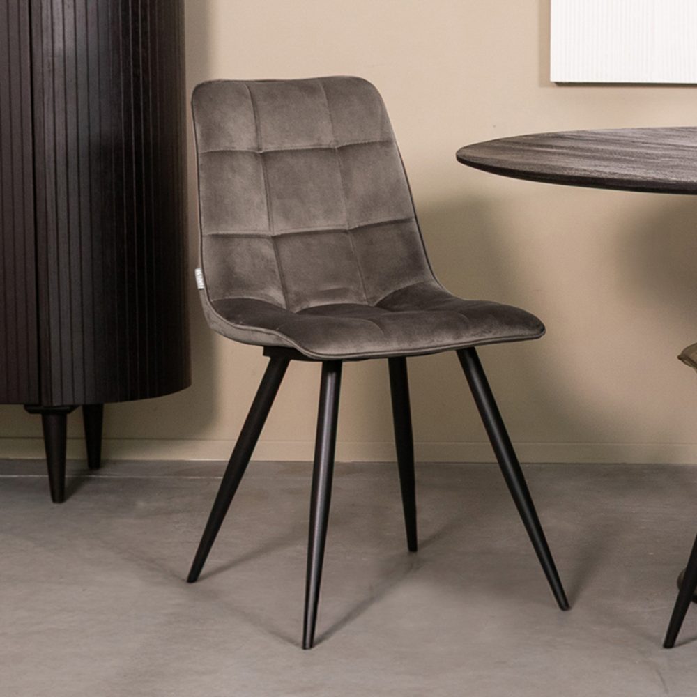 Eetkamerstoel Bistro - Taupe - Fluweel - Black Frame