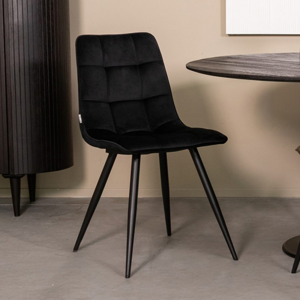 Eetkamerstoel Bistro - Zwart - Fluweel - Black Frame