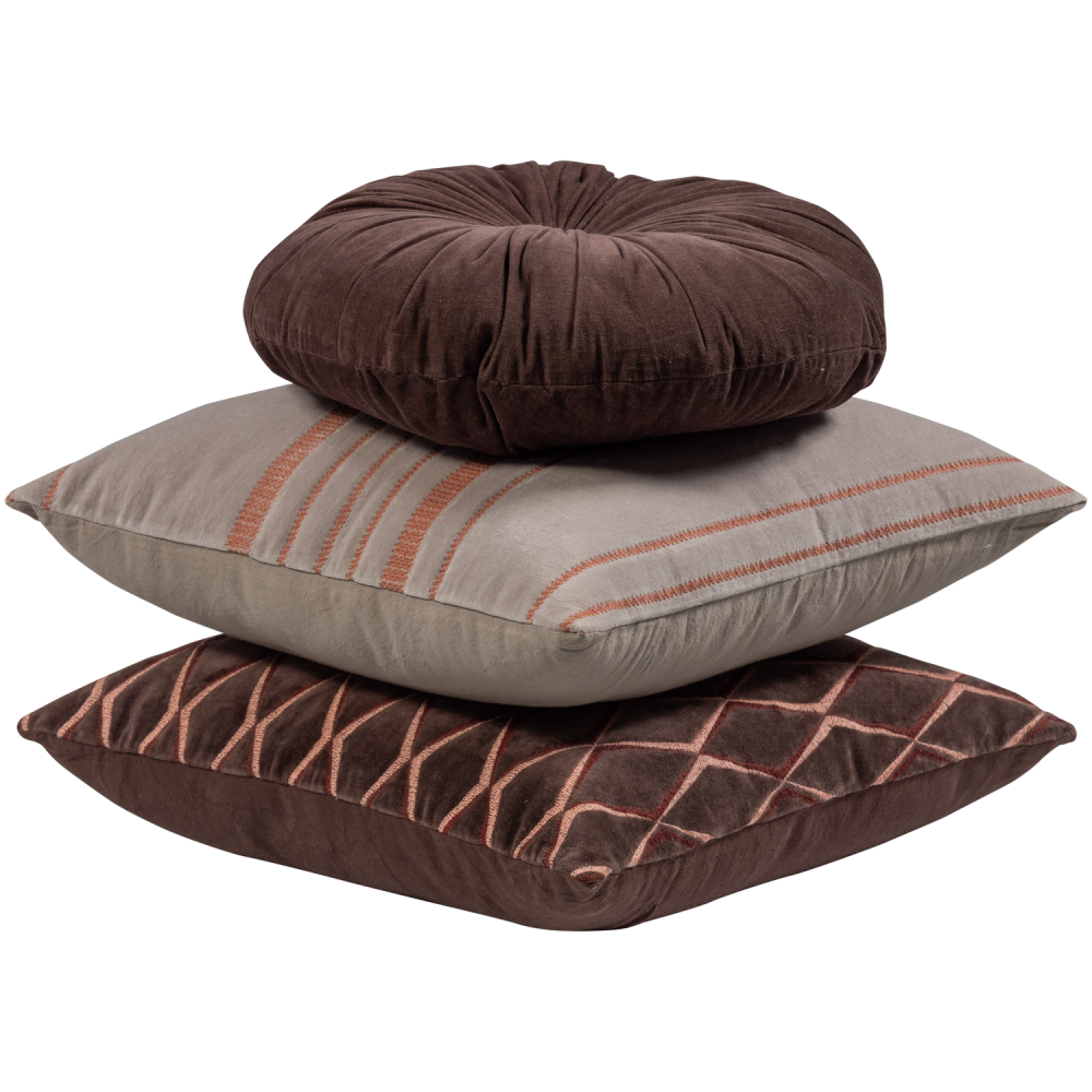 AZIZ KUSSENS VELVET BRUIN/NATUREL - SET VAN 3