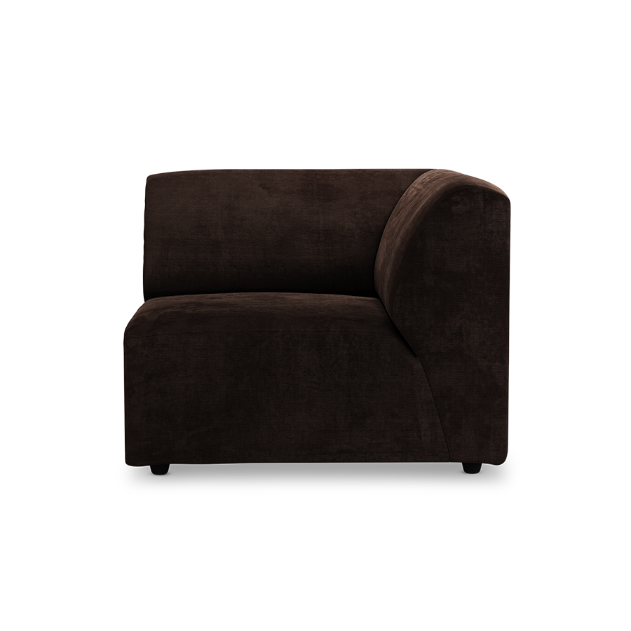 Jax couch: element right corner, royal velvet, espresso