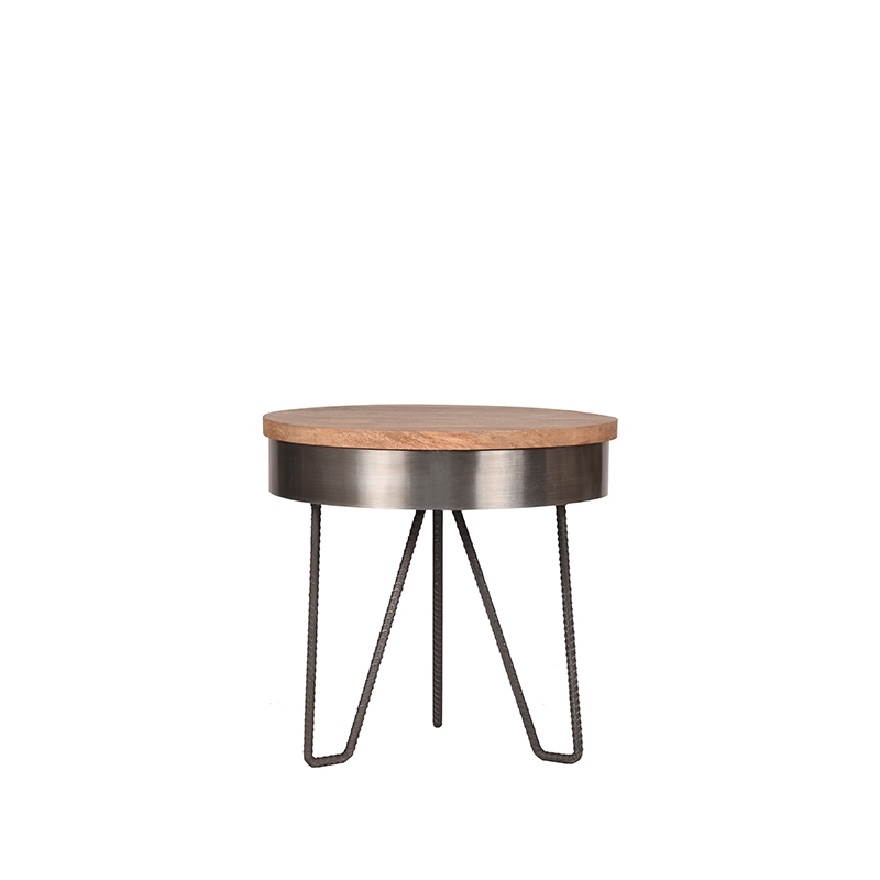 Bijzettafel Saran - Grijs - Mangohout - 44 cm - Rond