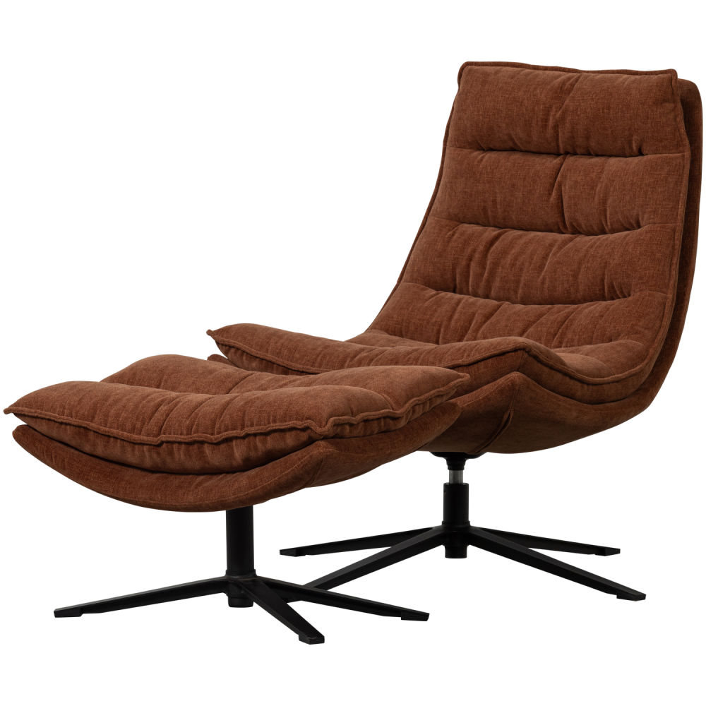 KUBE DRAAIFAUTEUIL MET HOCKER BRUIN