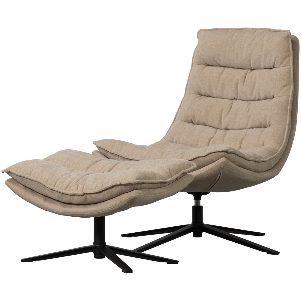 KUBE DRAAIFAUTEUIL MET HOCKER NATUREL
