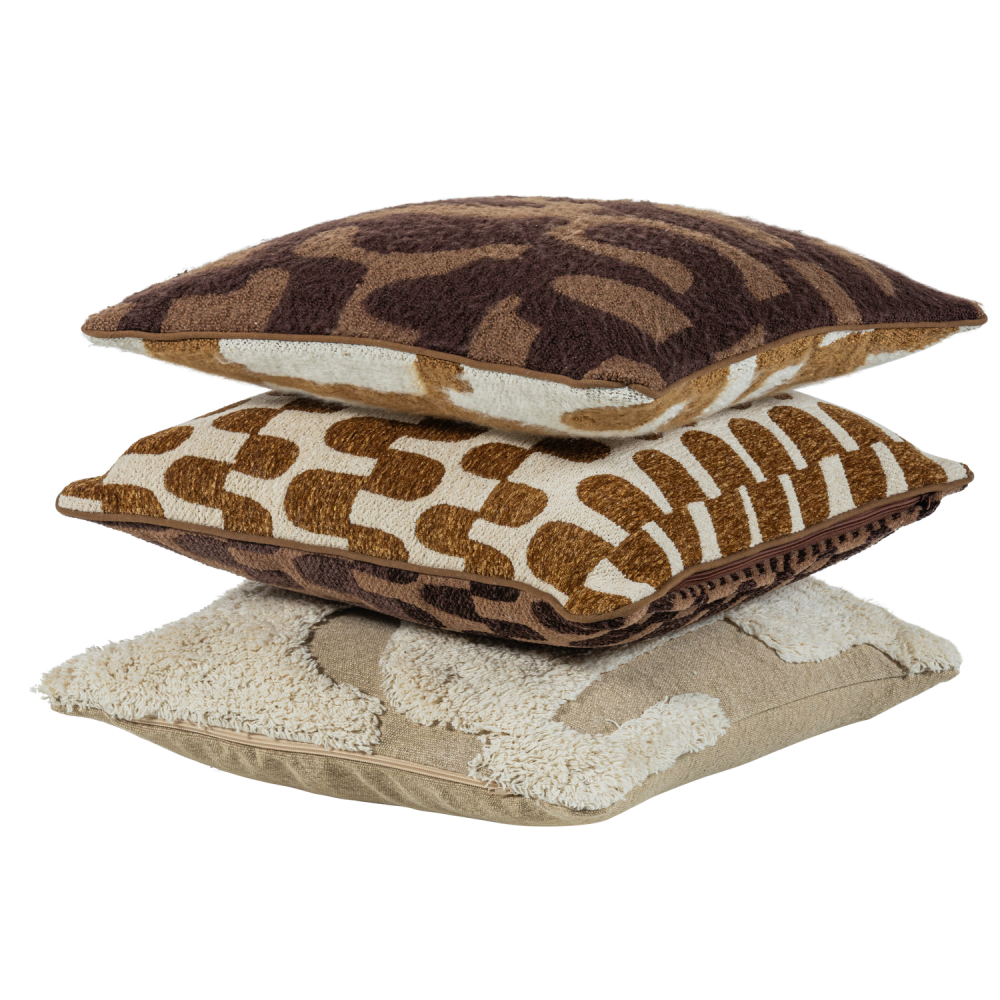 FAYDEN KUSSENS CHENILLE BRUIN/NATUREL - SET VAN 3