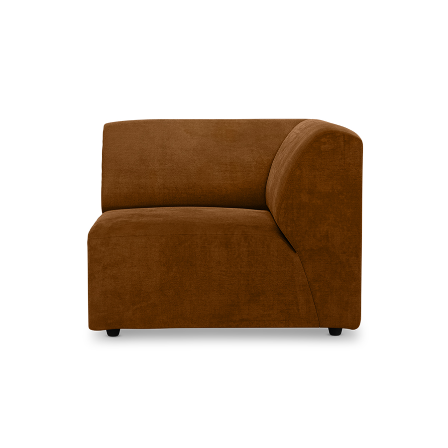 Jax couch: element right corner, royal velvet, caramel
