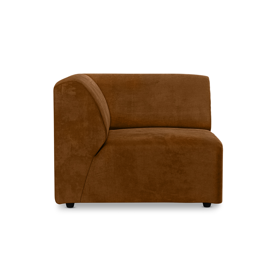 Jax couch: element left end, royal velvet, caramel