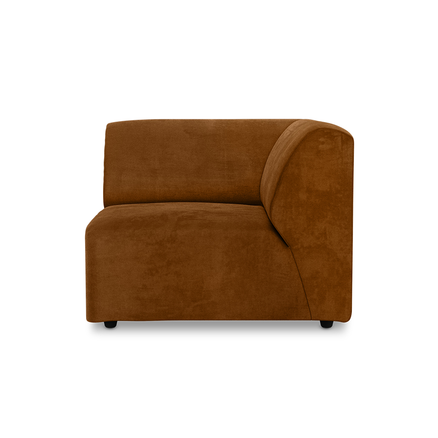 Jax couch: element right end, royal velvet, caramel