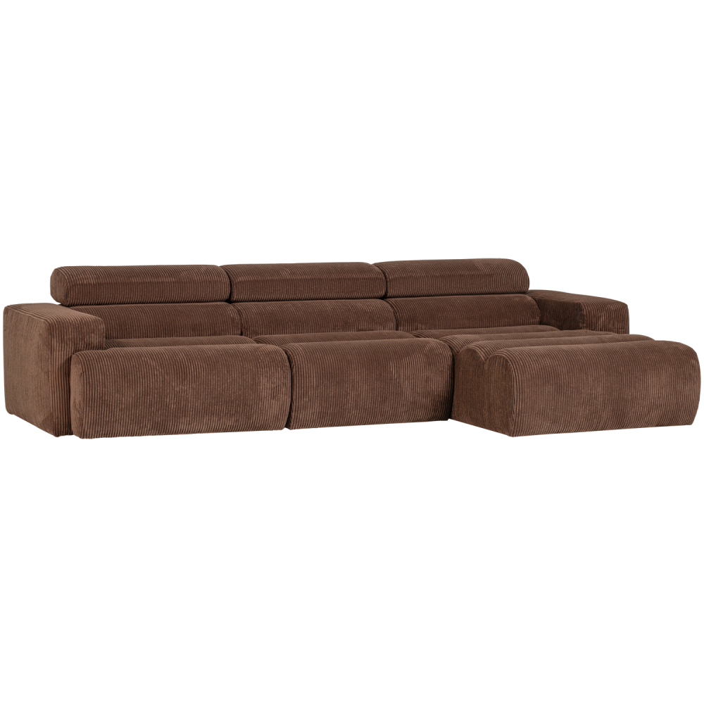 NOVI CHAISE LONGUE BANK RECHTS RIBSTOF MOKKABRUIN
