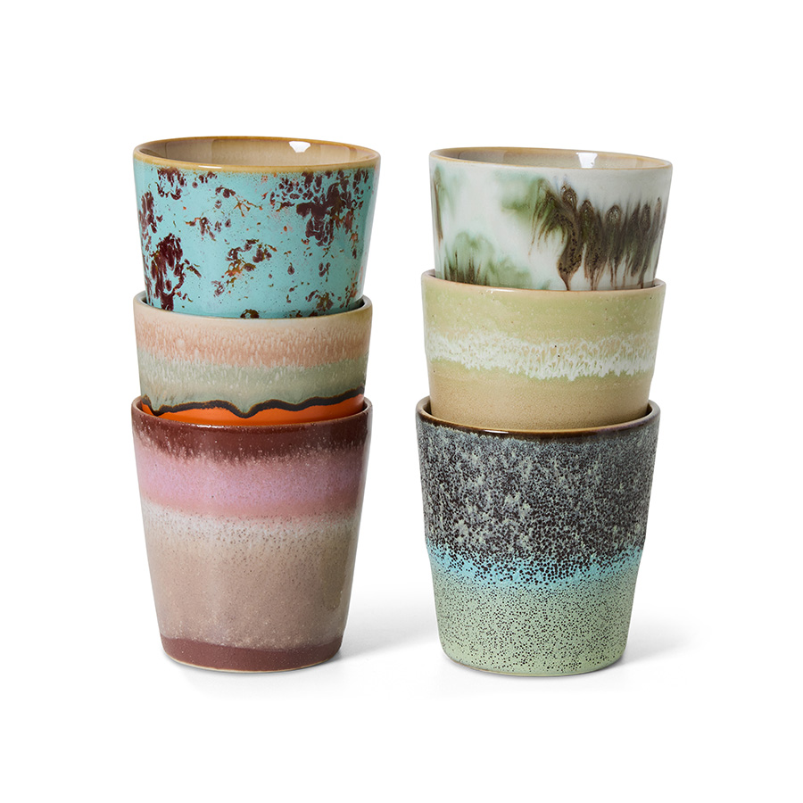 70s ceramics: coffee mugs, surreal (set of 6)