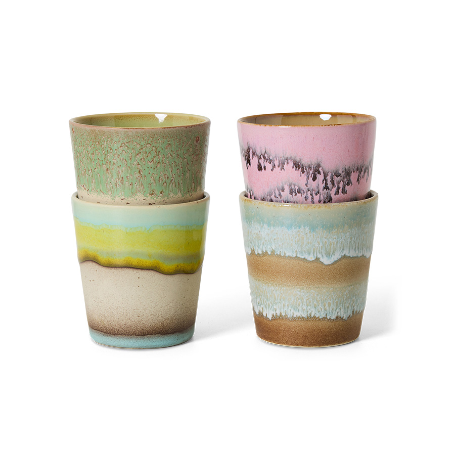 70s ceramics: coffee mugs, pop art (set of 4)