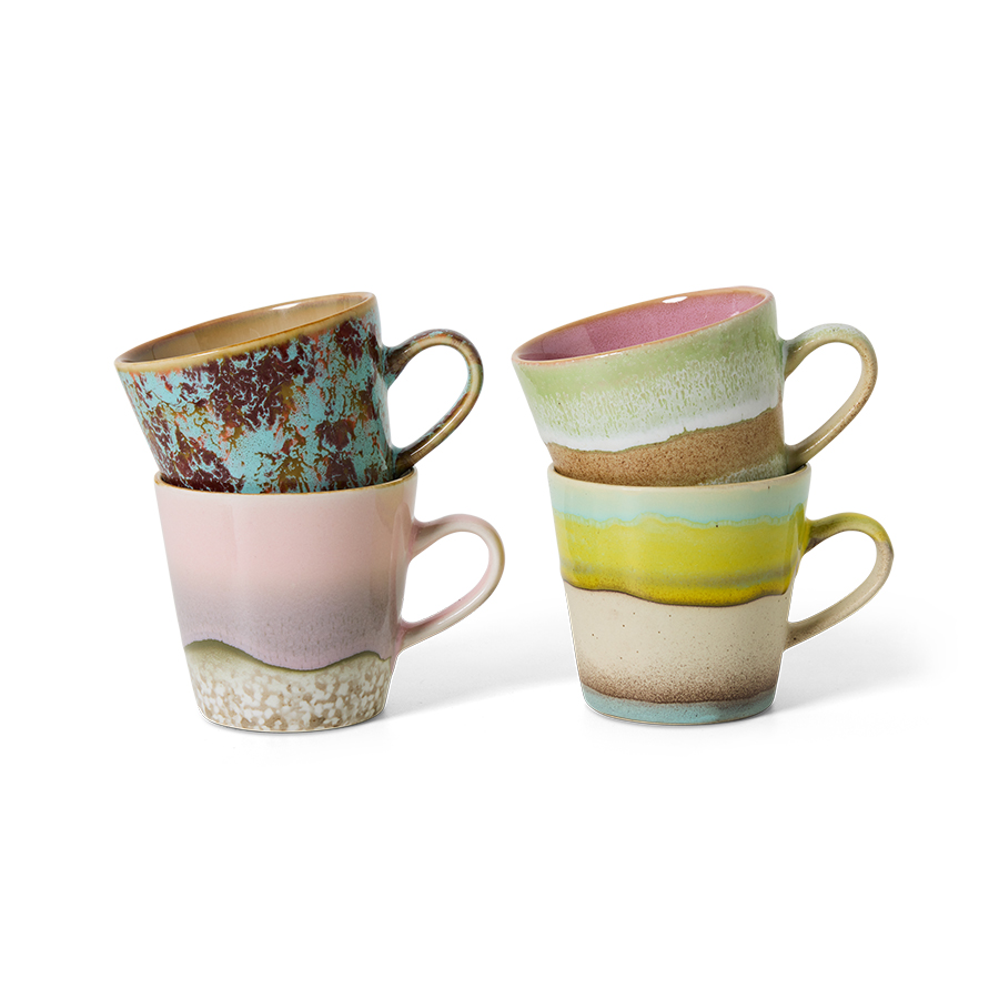 70s ceramics: americano mugs, rococo (set of 4)