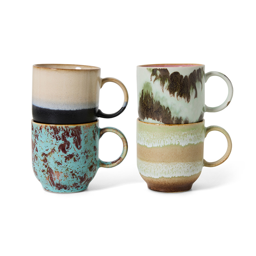 70s ceramics: café mugs, abstract (set of 4)