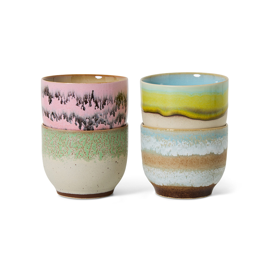70s ceramics: café cups, deco (set of 4)