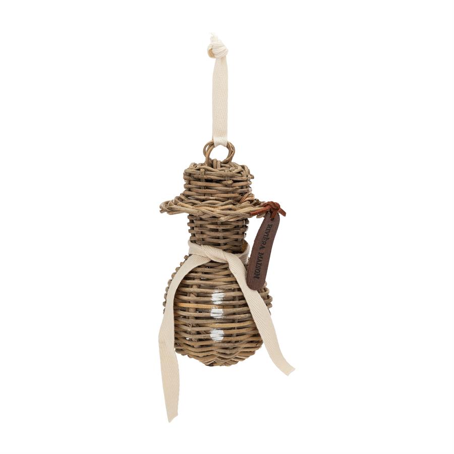 Rustic Rattan Snowman Ornament