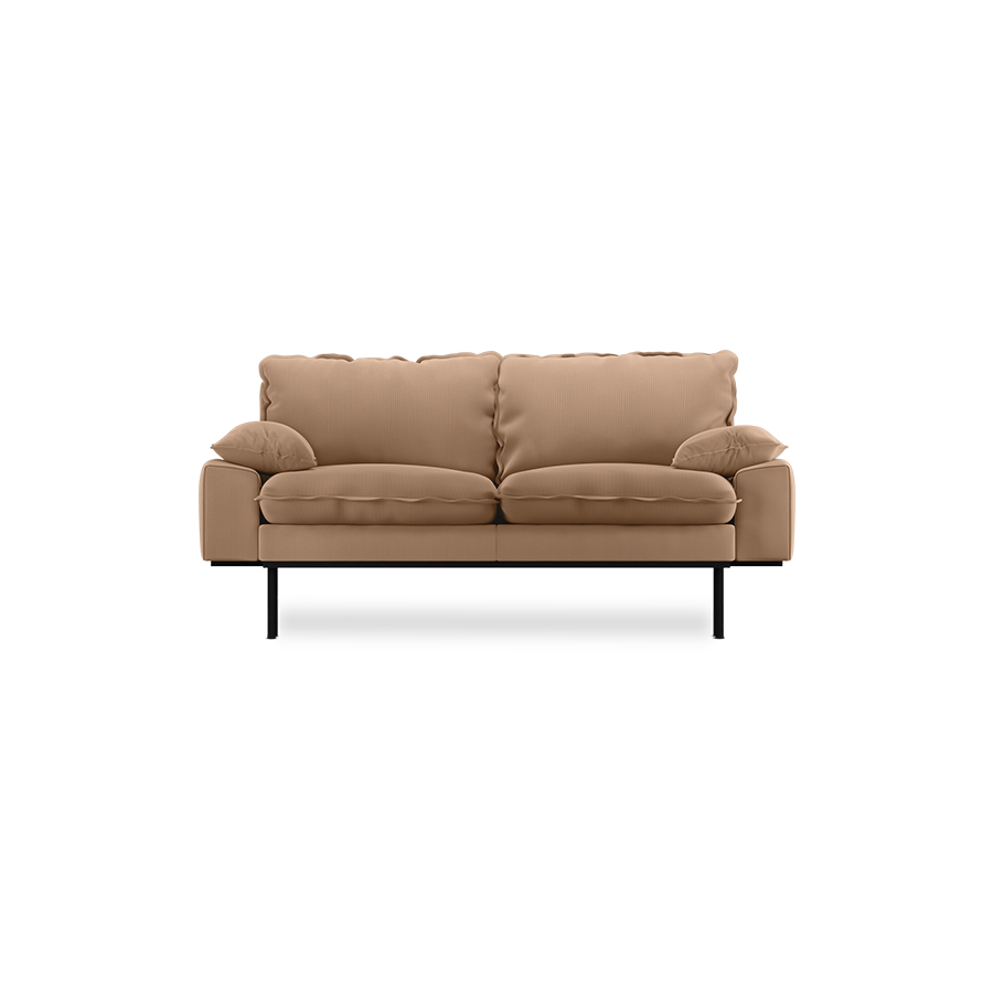 Retro sofa: 2-seats, corduroy rib, brown