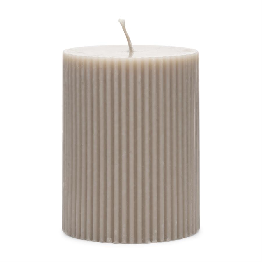 Fine Rib Pillar Candle flax 7x9