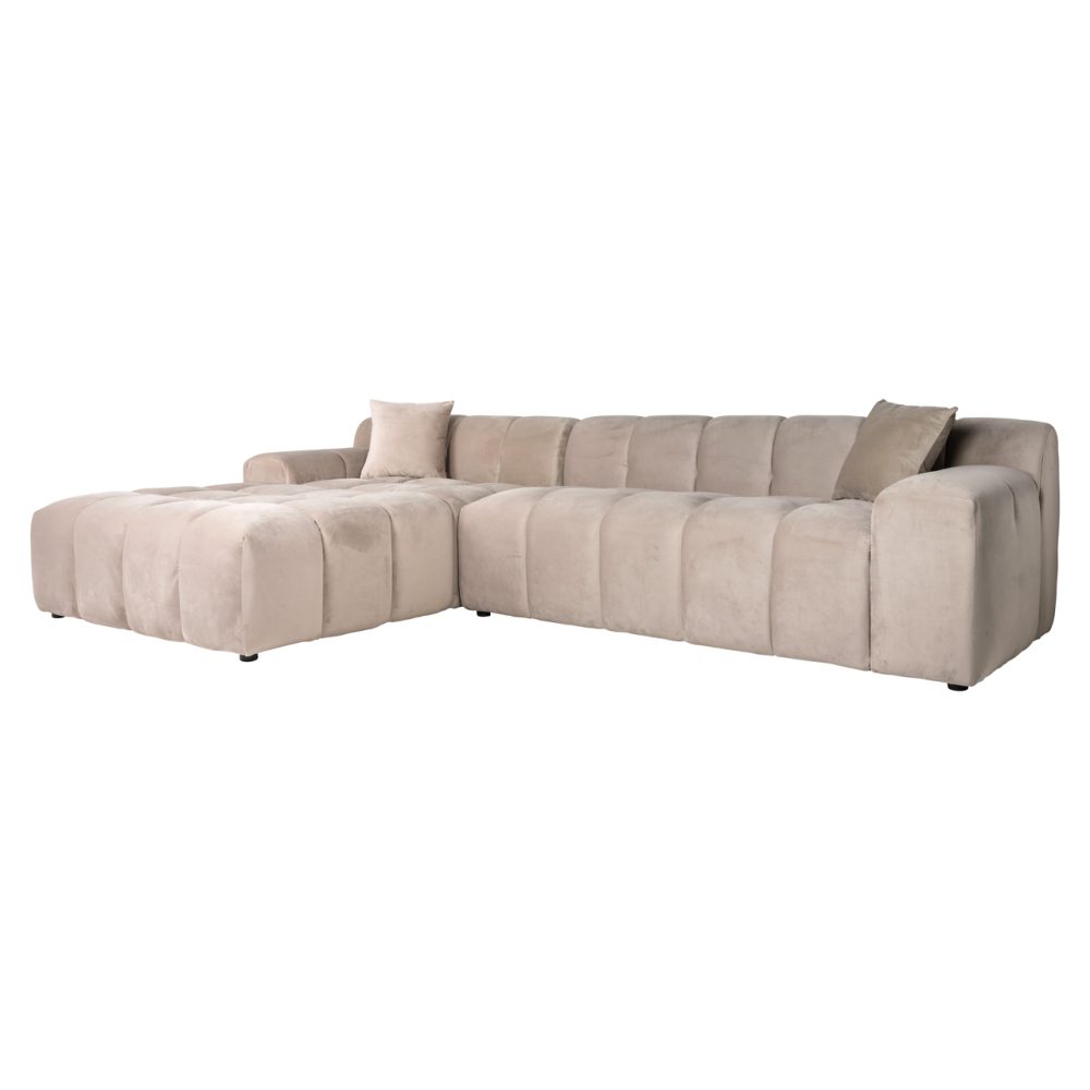 Bank Cube khaki velvet 3-seater + lounge left