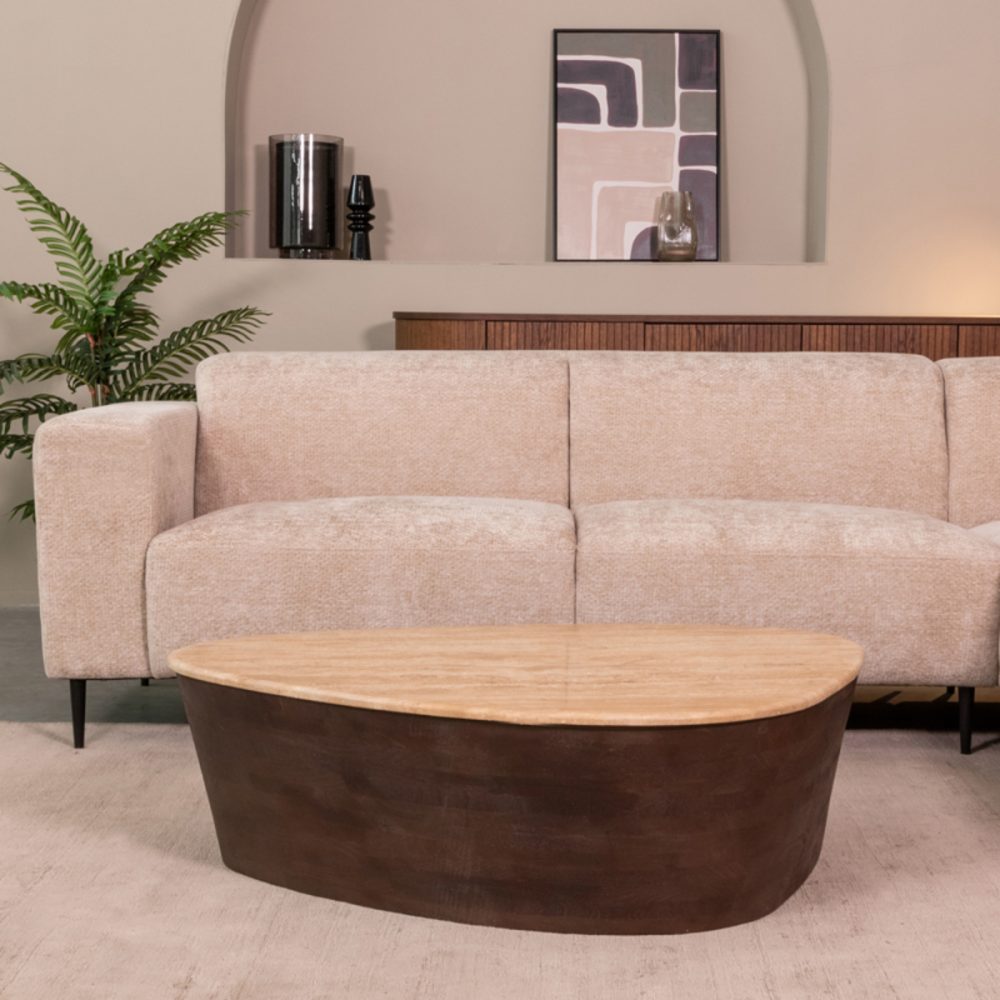 Salontafel Ravi - Espresso - Travertin - 110 cm