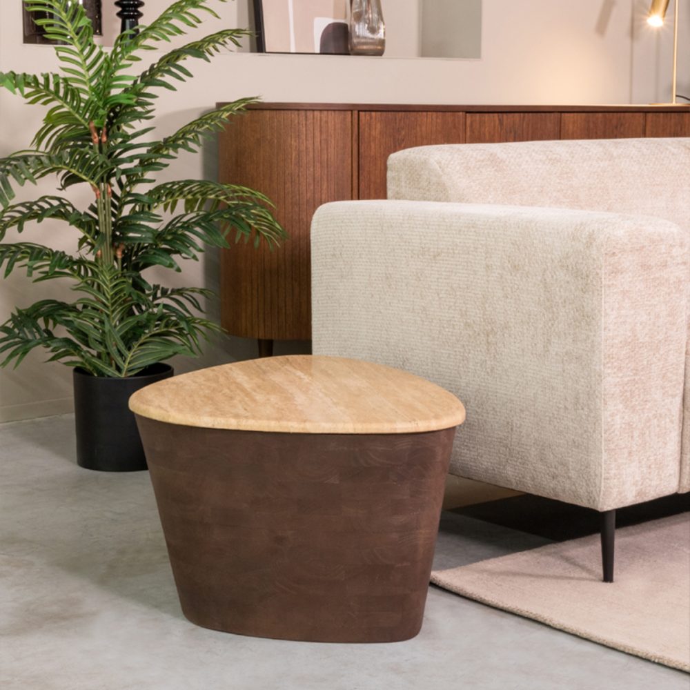 Salontafel Ravi - Espresso - Travertin - 70 cm