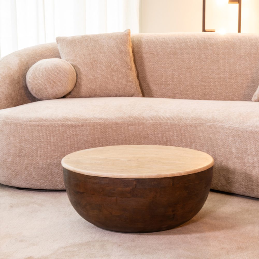 Salontafel Bowl - Espresso - Travertin - 70 cm - Rond