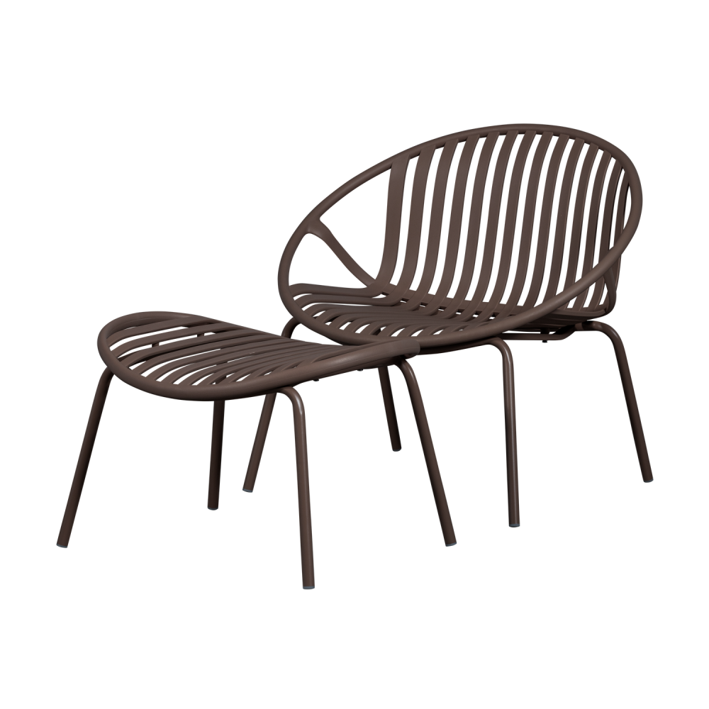 BRUCE TUIN LOUNGESTOEL + HOCKER PP/METAAL PAARS/BRUIN