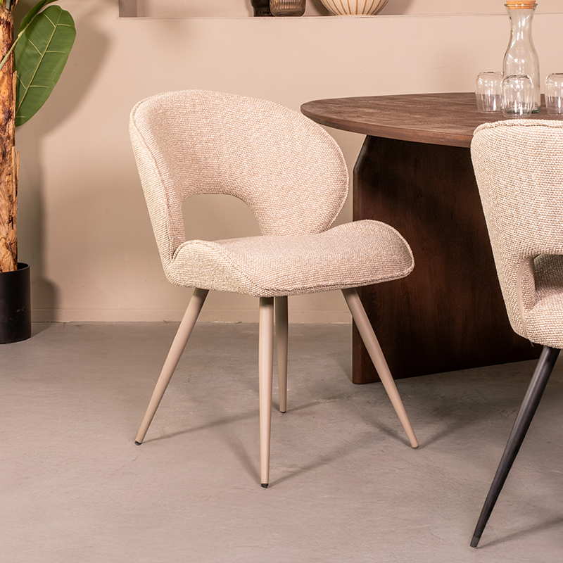 Eetkamerstoel Sakura - Naturel - Royal Boucle - Taupe Metalen Frame