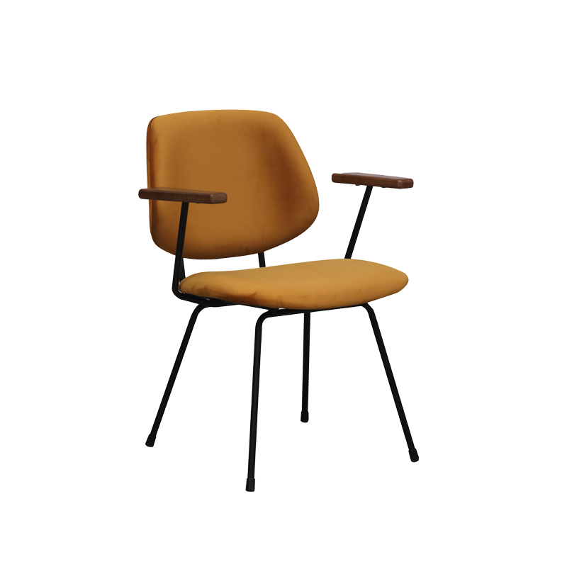 Eetkamerstoel Gastron - Oker - Fluweel - Zwart Metalen Frame